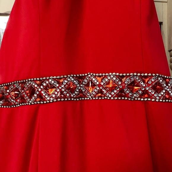 Red Halter Sequin Beaded Dress - Picture 3 of 9